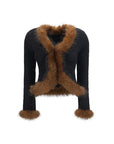 Self-Portrait Alpaca Blend Faux Fur Cardigan - Blue