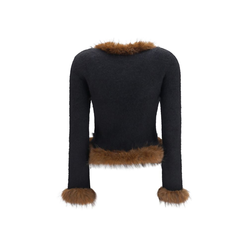 Self-Portrait Alpaca Blend Faux Fur Cardigan - Deep Blue