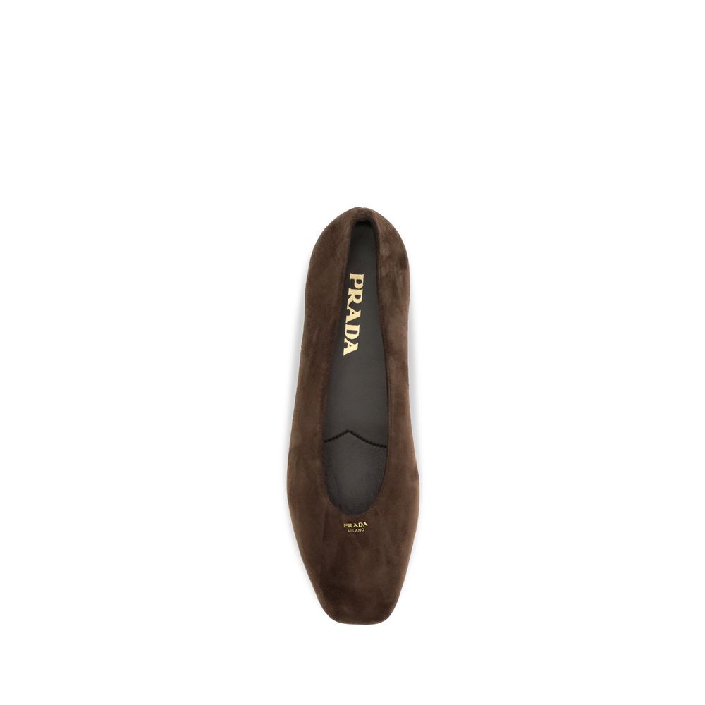 Prada Leather Suede Ballerina Flats - Brown