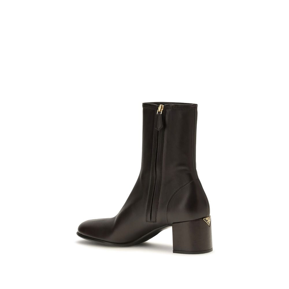 Prada Leather Heeled Ankle Boots - Brown