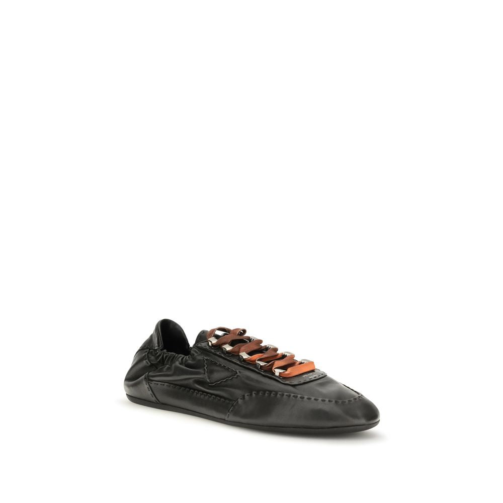 Prada Aged Leather Low Top Sneakers - Black