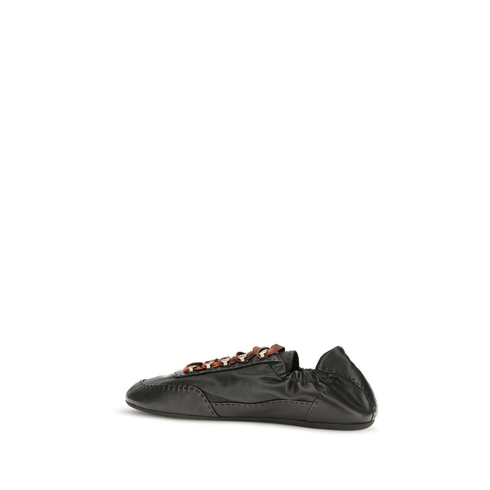 Prada Aged Leather Low Top Sneakers - Black
