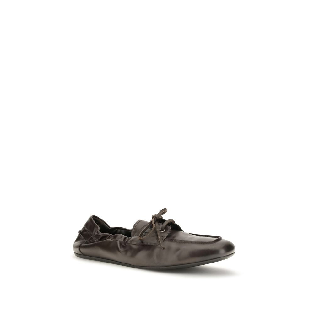 Prada Leather Aged-Effect Lace-Up Shoes - Brown