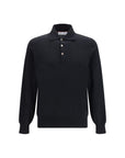 Brunello Cucinelli Long Sleeve Cotton Polo Top - Black