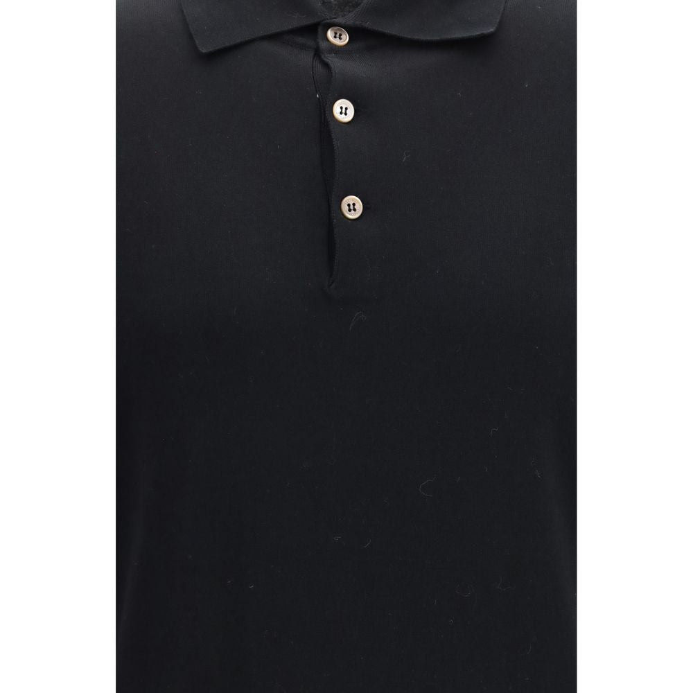 Brunello Cucinelli Long Sleeve Cotton Polo Top - Black