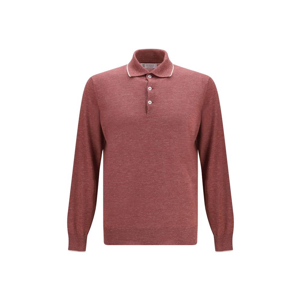 Brunello Cucinelli Silk-Cashmere Long Sleeve Polo Top - Vintage Red