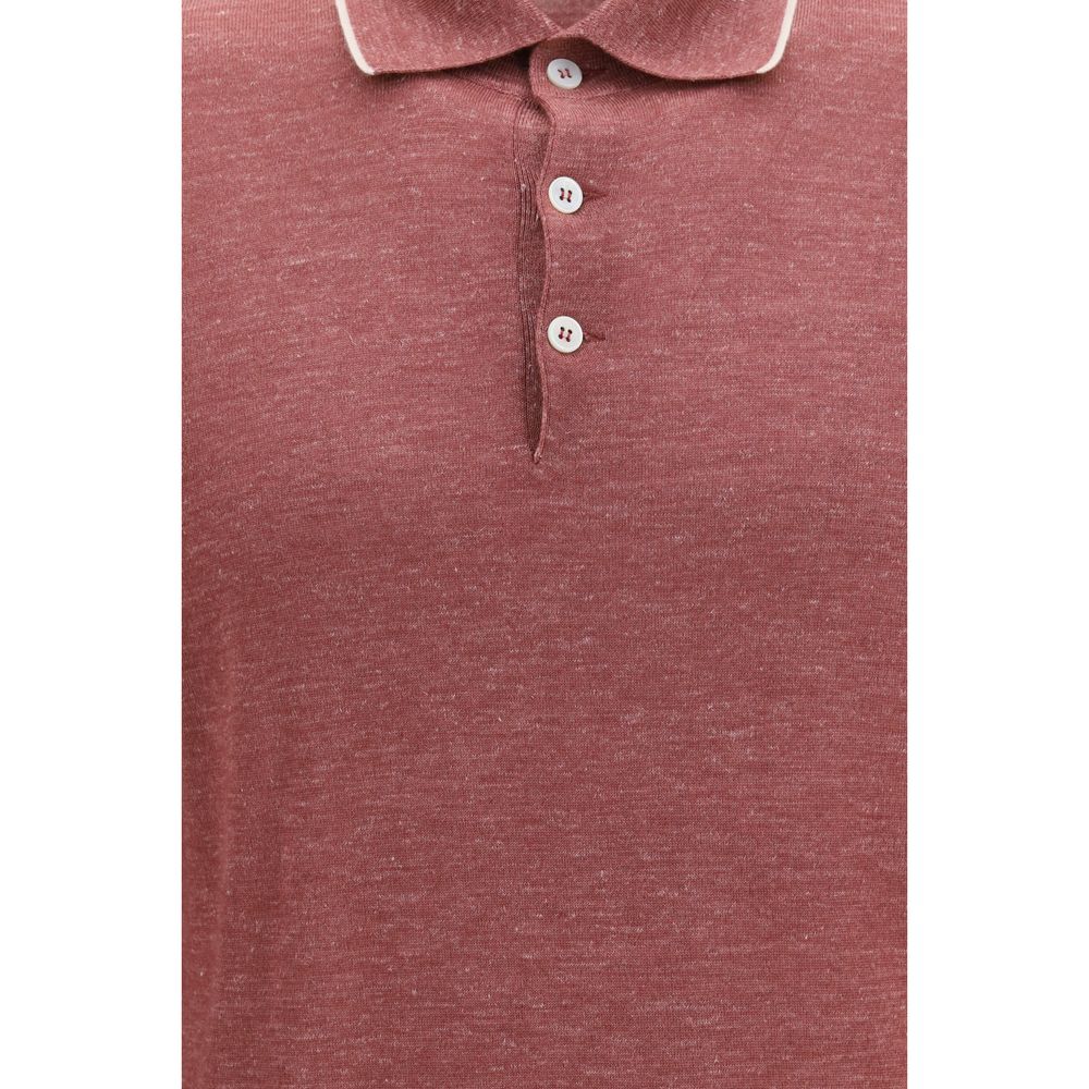 Brunello Cucinelli Silk-Cashmere Long Sleeve Polo Top - Vintage Red