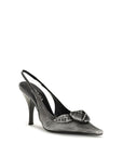 Prada Floral Appliqué Slingback High Heels - Metallic Gray/Grey