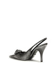 Prada Floral Appliqué Slingback High Heels - Metallic Gray/Grey
