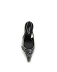 Prada Floral Appliqué Slingback High Heels - Metallic Gray/Grey