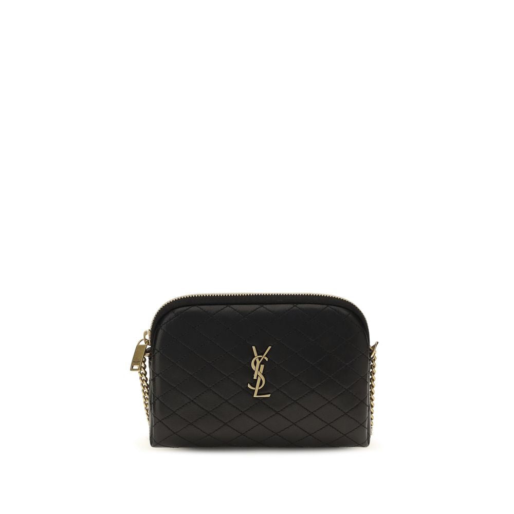 Saint Laurent Gaby Zippered Pouch  Lambskin Leather Bag - Black