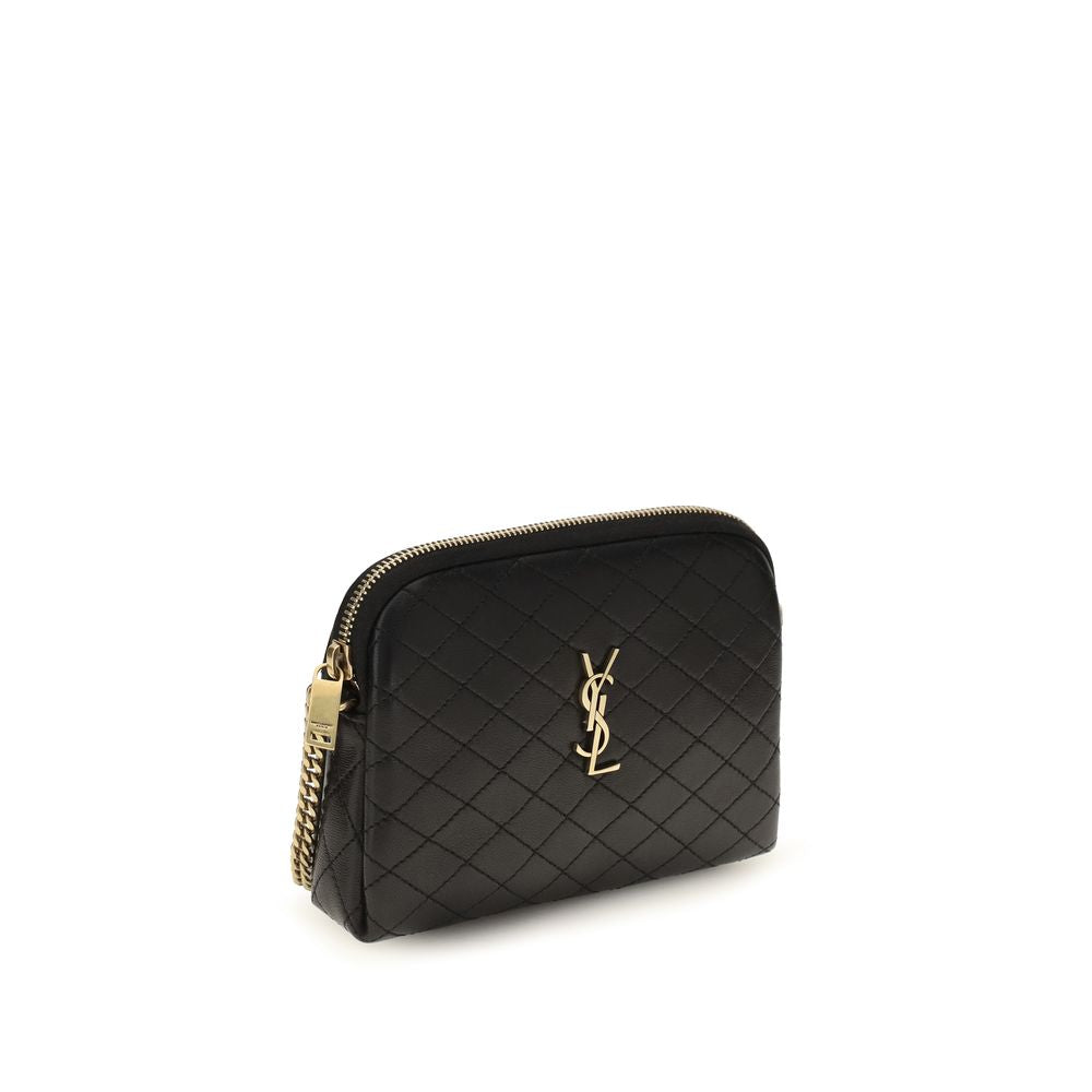 Saint Laurent Gaby Zippered Pouch  Lambskin Leather Bag - Black