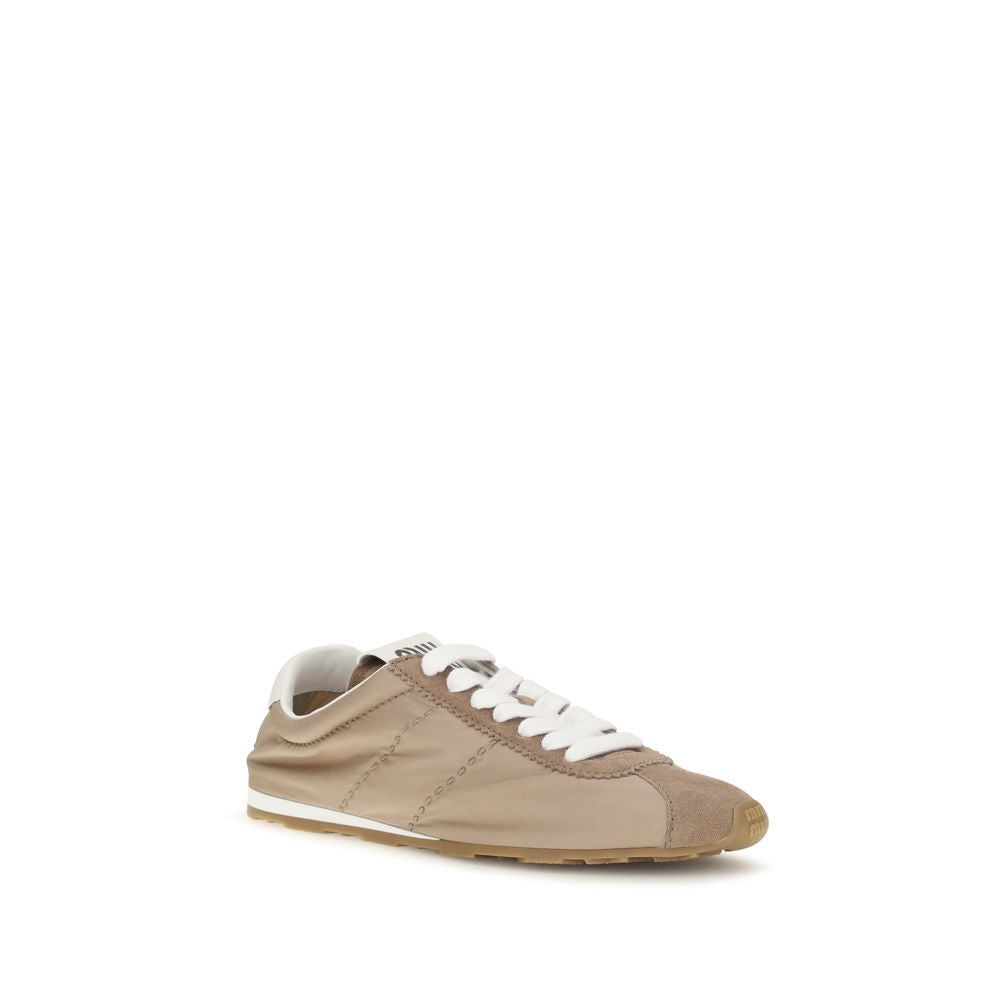Miu Miu Plume Suede Leather Low Top Sneakers - Cool Beige