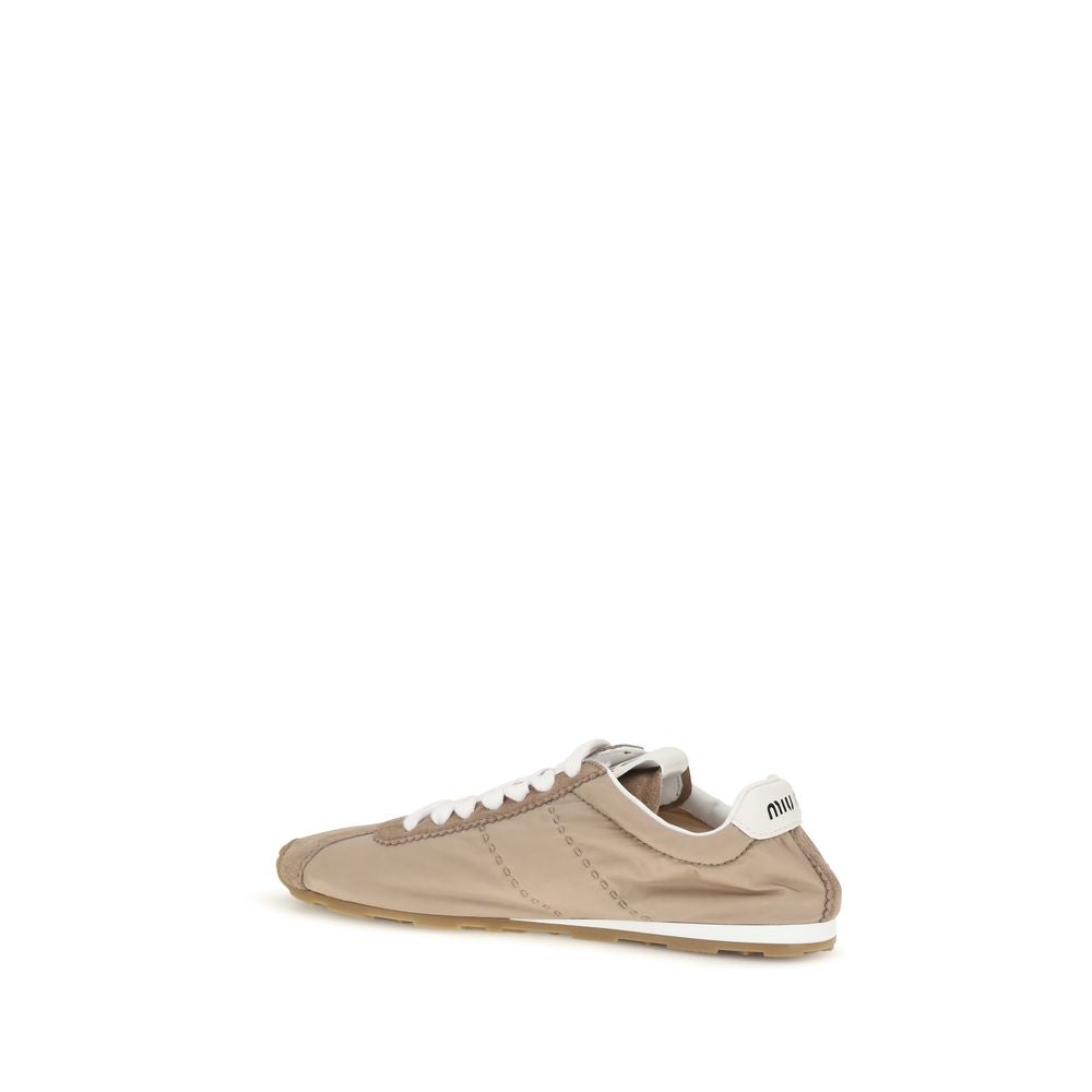 Miu Miu Plume Suede Leather Low Top Sneakers - Cool Beige