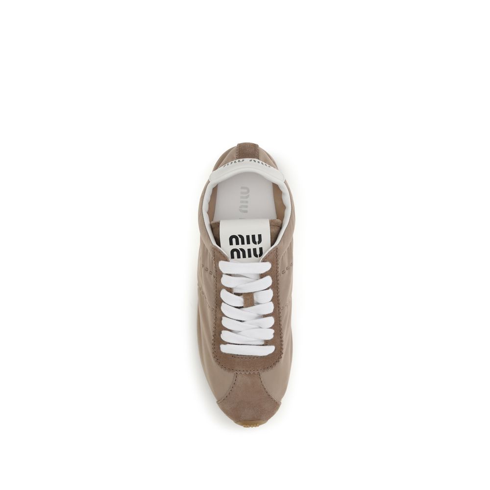 Miu Miu Plume Suede Leather Low Top Sneakers - Cool Beige