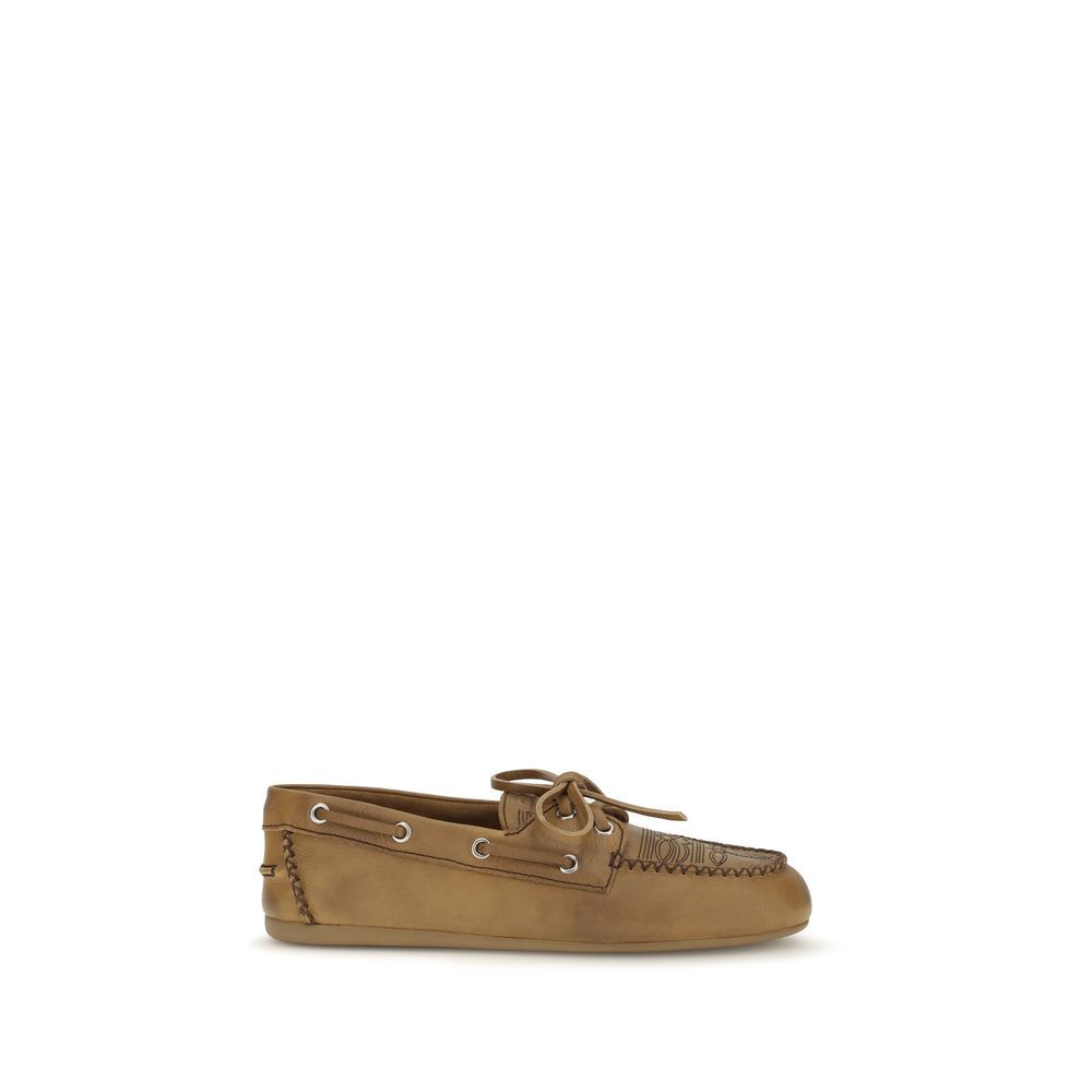 Miu Miu Slip-On Suede Leather Boat Shoes - Warm Beige