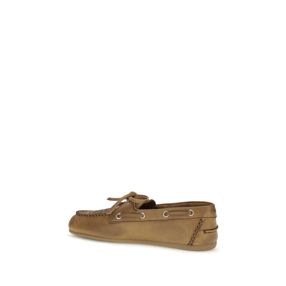 Miu Miu Slip-On Suede Leather Boat Shoes - Coffee Brown