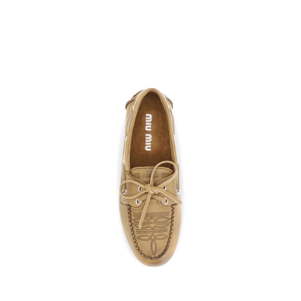 Miu Miu Slip-On Suede Leather Boat Shoes - Coffee Brown