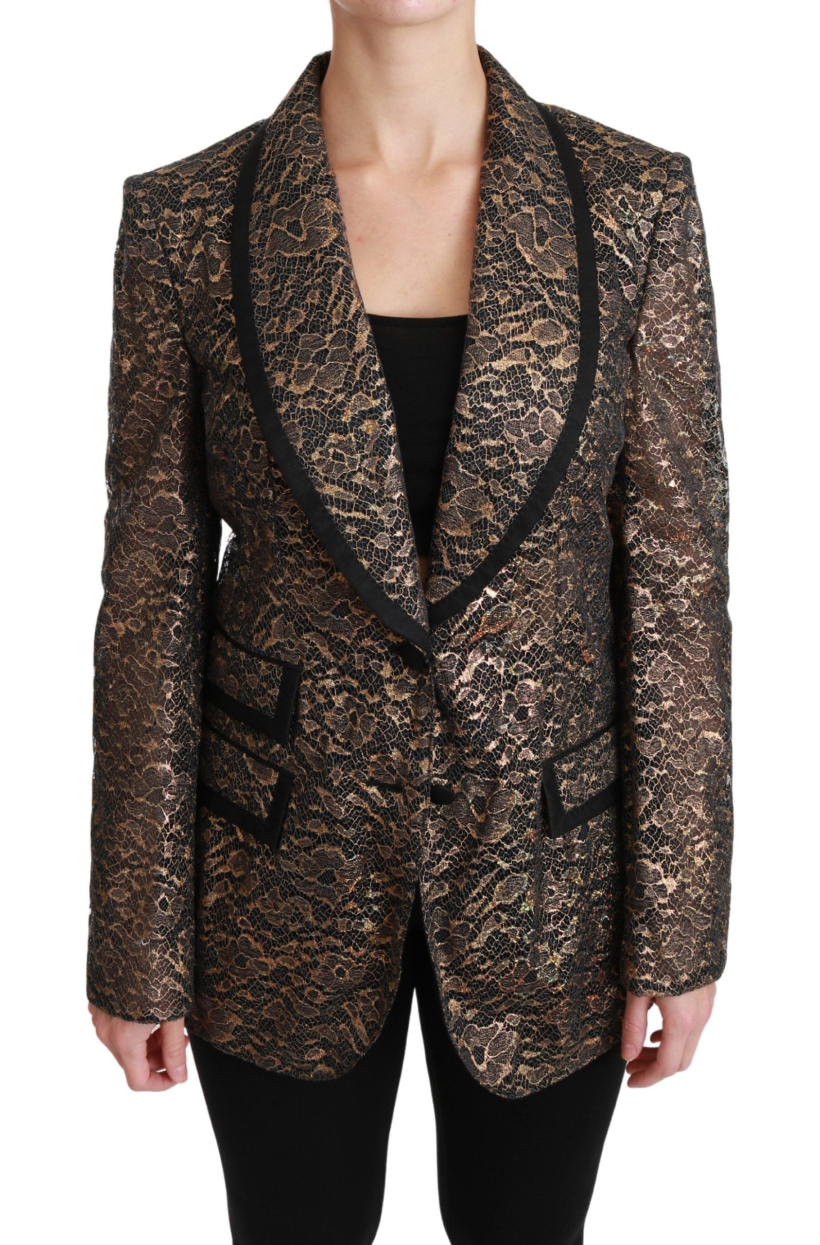 Dolce & Gabbana Black & Gold Sheer Floral Lace Blazer