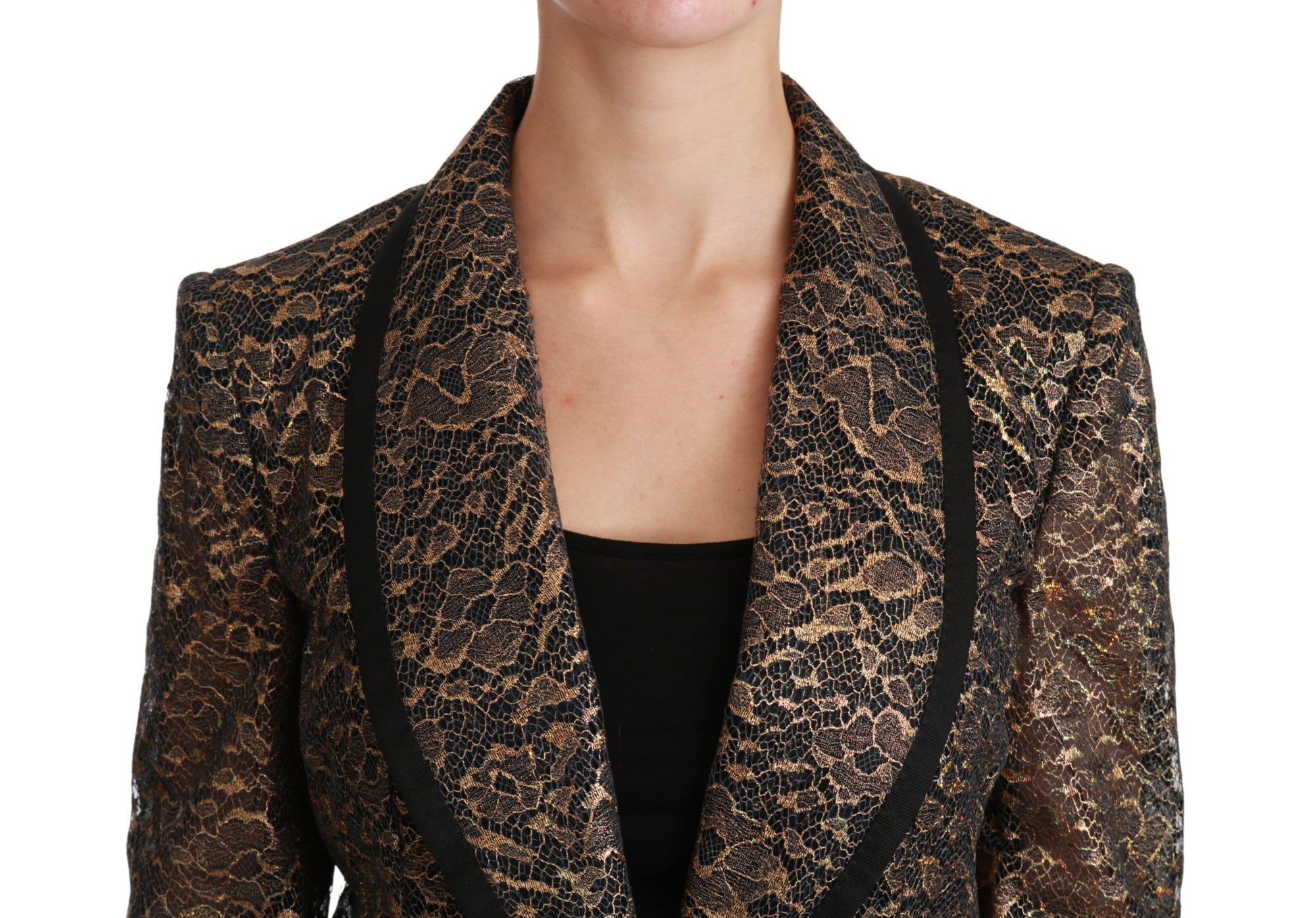 Dolce & Gabbana Black & Gold Sheer Floral Lace Blazer