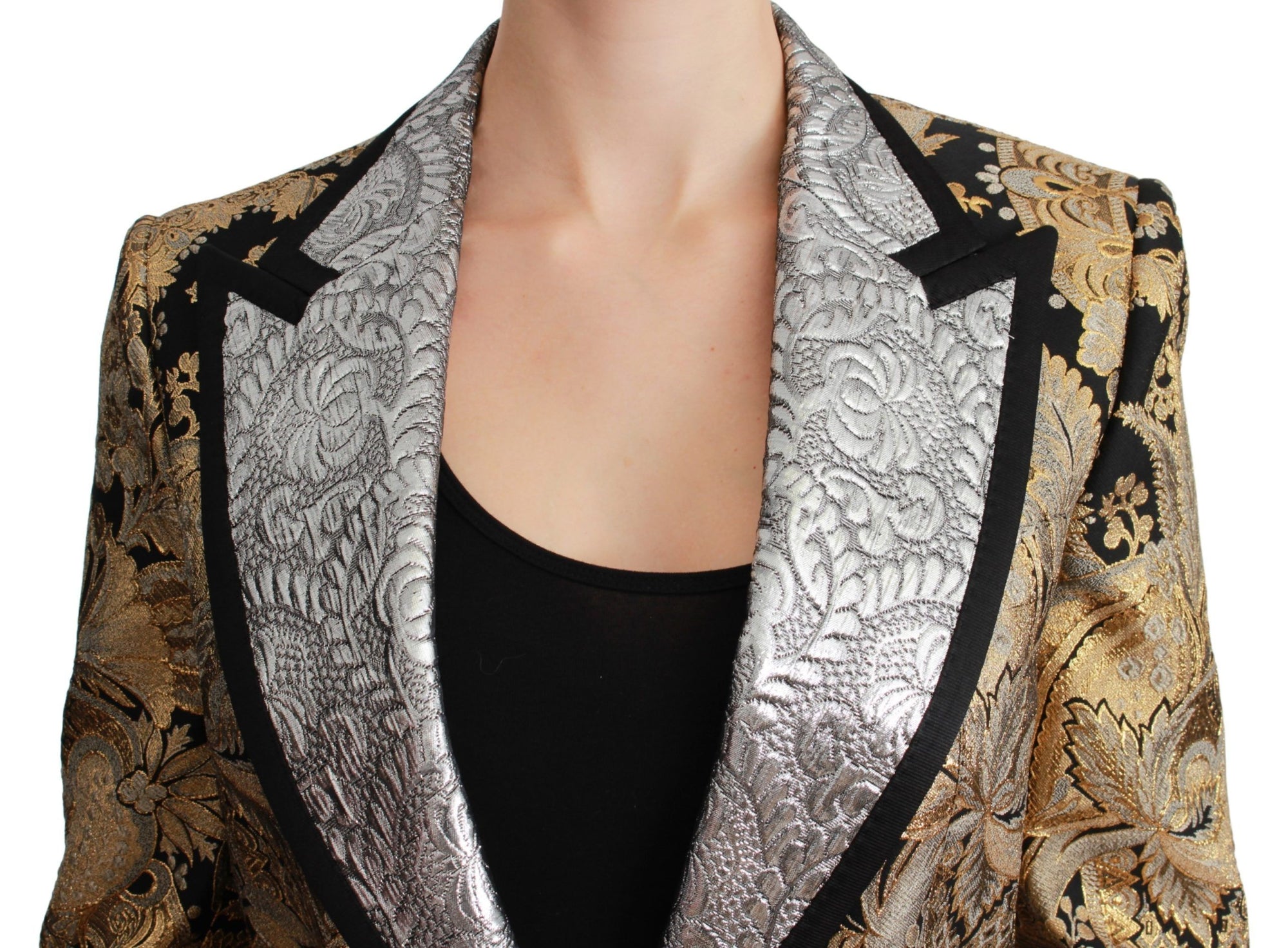 Dolce & Gabbana Silver & Gold Baroque Floral Jacquard Single-Breasted Blazer
