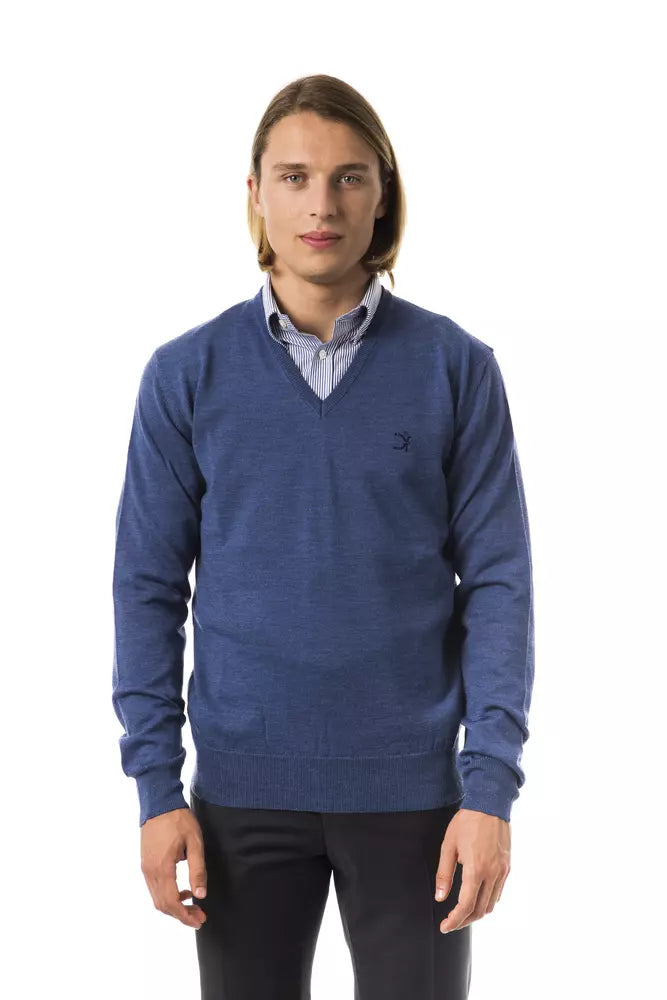 Uominitaliani Merino Wool V-Neck Sweater - Cool Blue