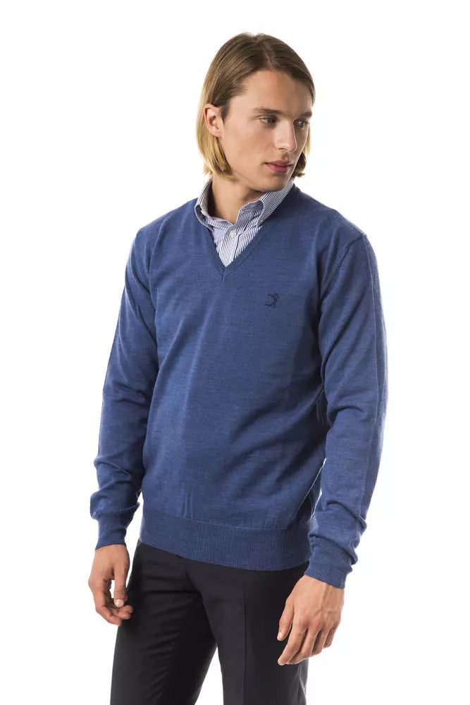 Uominitaliani Merino Wool V-Neck Sweater - Cool Blue