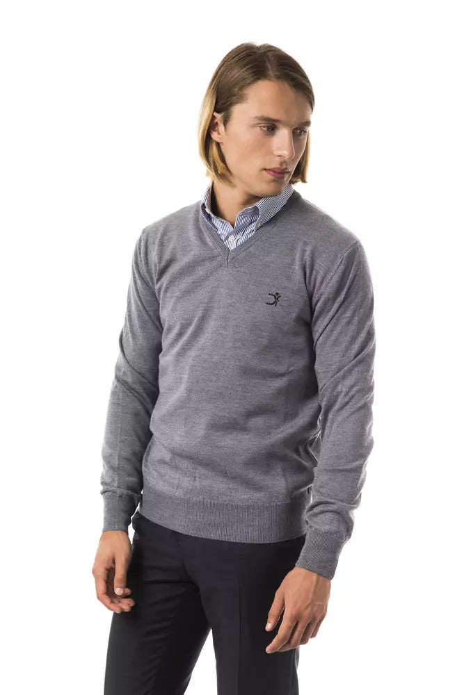 Uominitaliani Merino Wool V-Neck Sweater - Light Gray/Grey