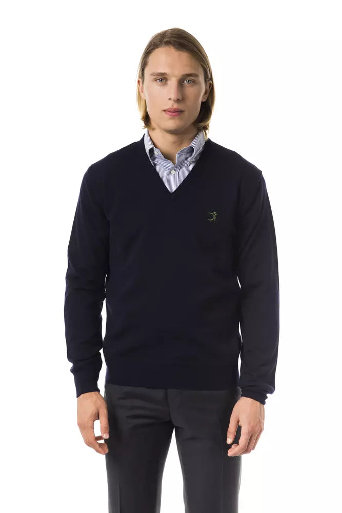 Uominitaliani Merino Wool V-Neck Sweater - Navy