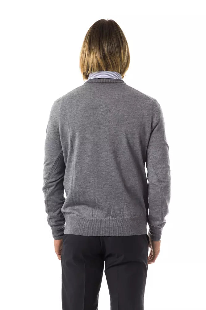 Uominitaliani Merino Wool V-Neck Sweater - Light Gray/Grey