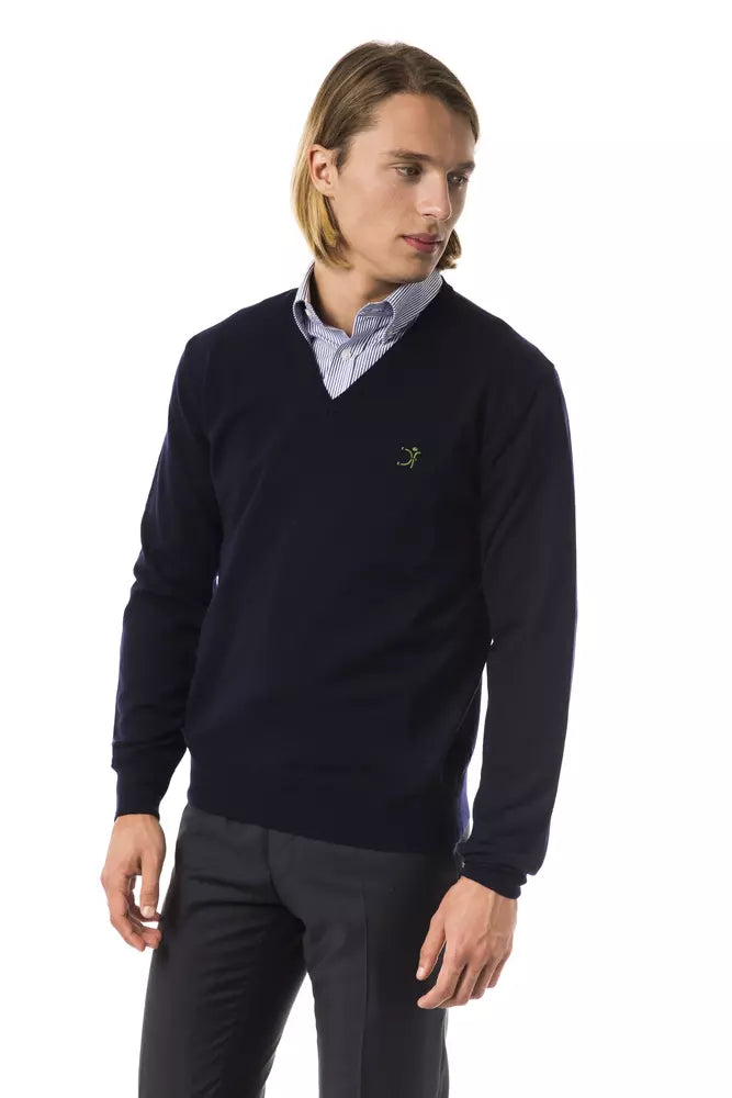 Uominitaliani Merino Wool V-Neck Sweater - Navy