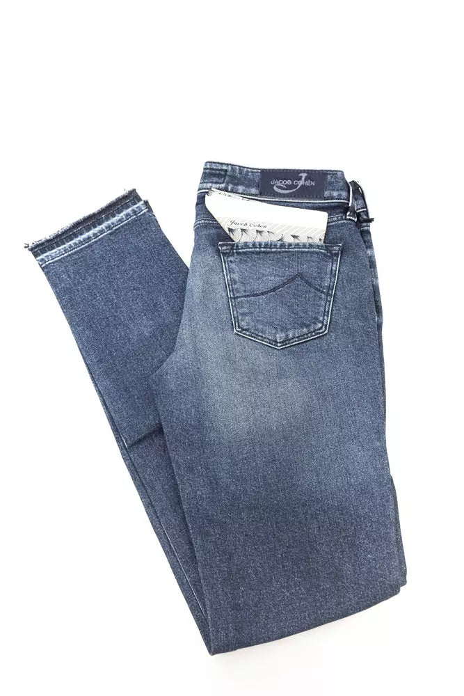 Jacob Cohen Medium Wash Fringe Hems Slim Fit Jeans