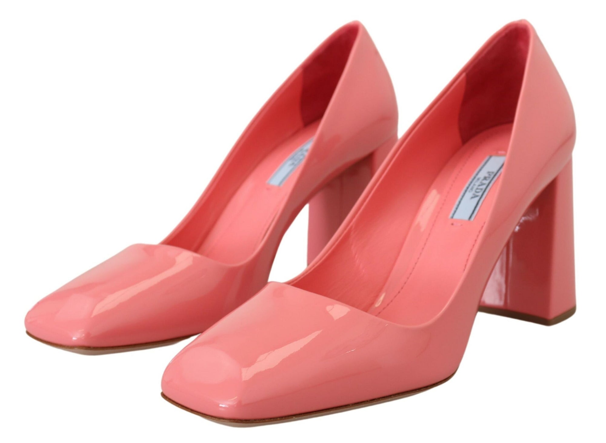 Prada Patent Leather Block Heel Pumps - Pink