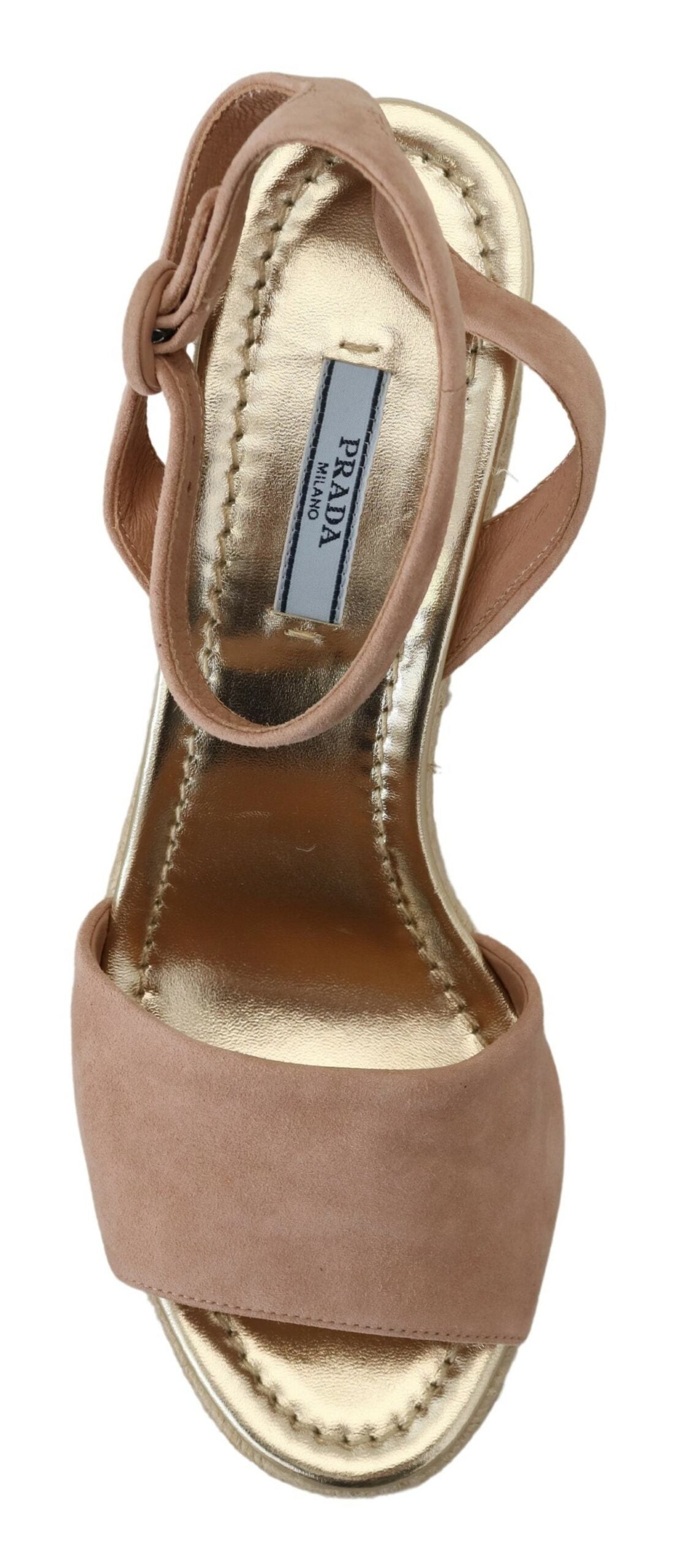 Prada Suede Leather Ankle Strap Espadrille Wedge Sandals - Powder Pink