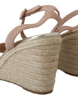Prada Suede Leather Ankle Strap Espadrille Wedge Sandals - Powder Pink