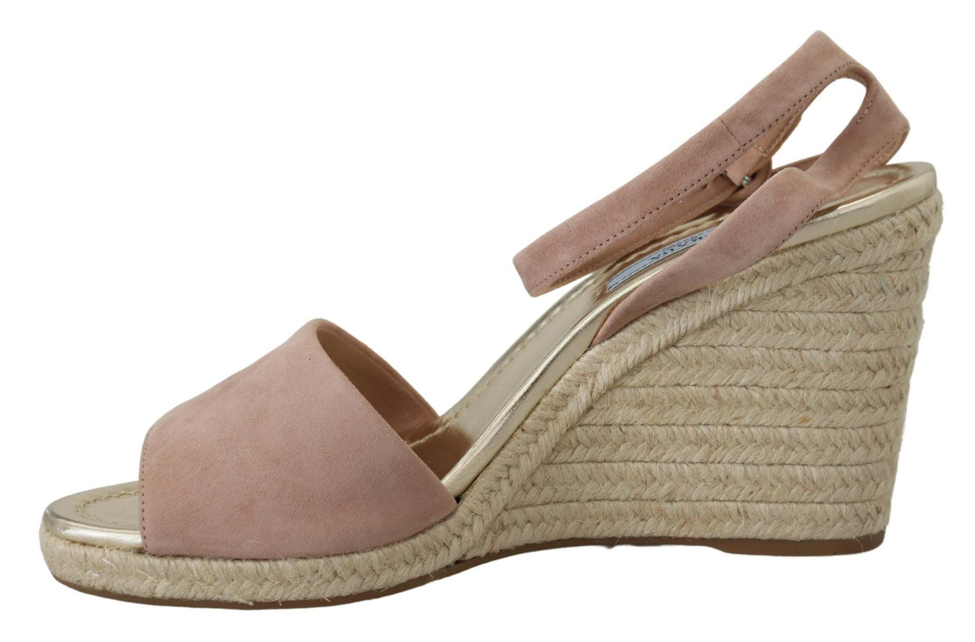 Prada Suede Leather Ankle Strap Espadrille Wedge Sandals - Powder Pink