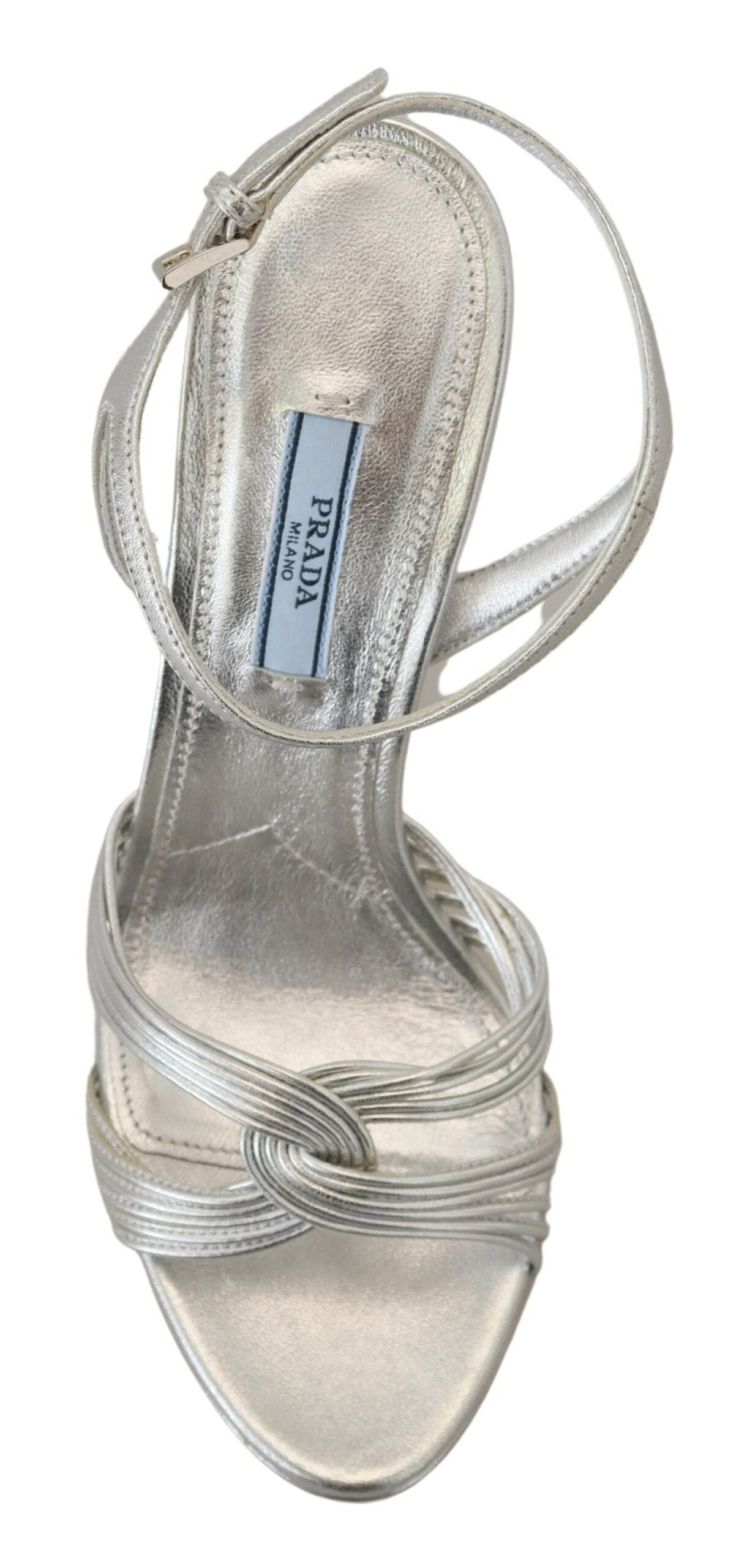 Prada Silver Leather Stiletto Heels