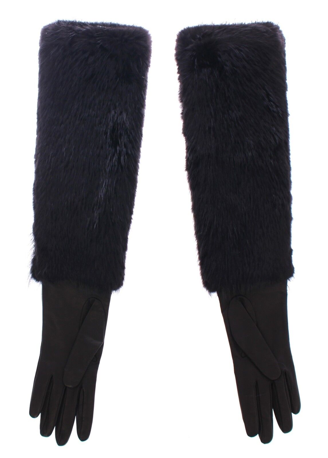 Dolce & Gabbana Leather & Fur Long Gloves - Black