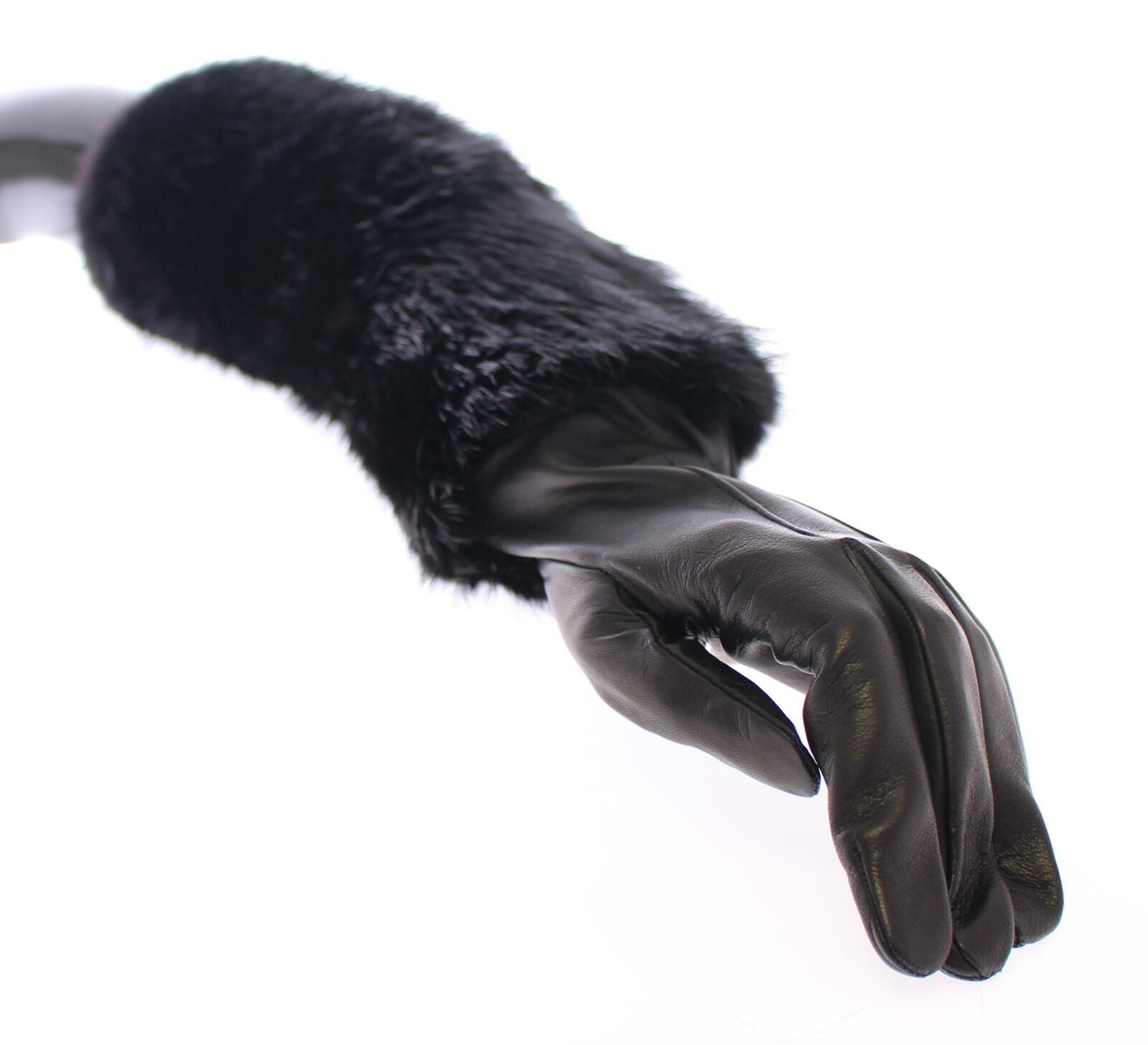 Dolce &amp; Gabbana Leather &amp; Fur Long Gloves - Black- Small