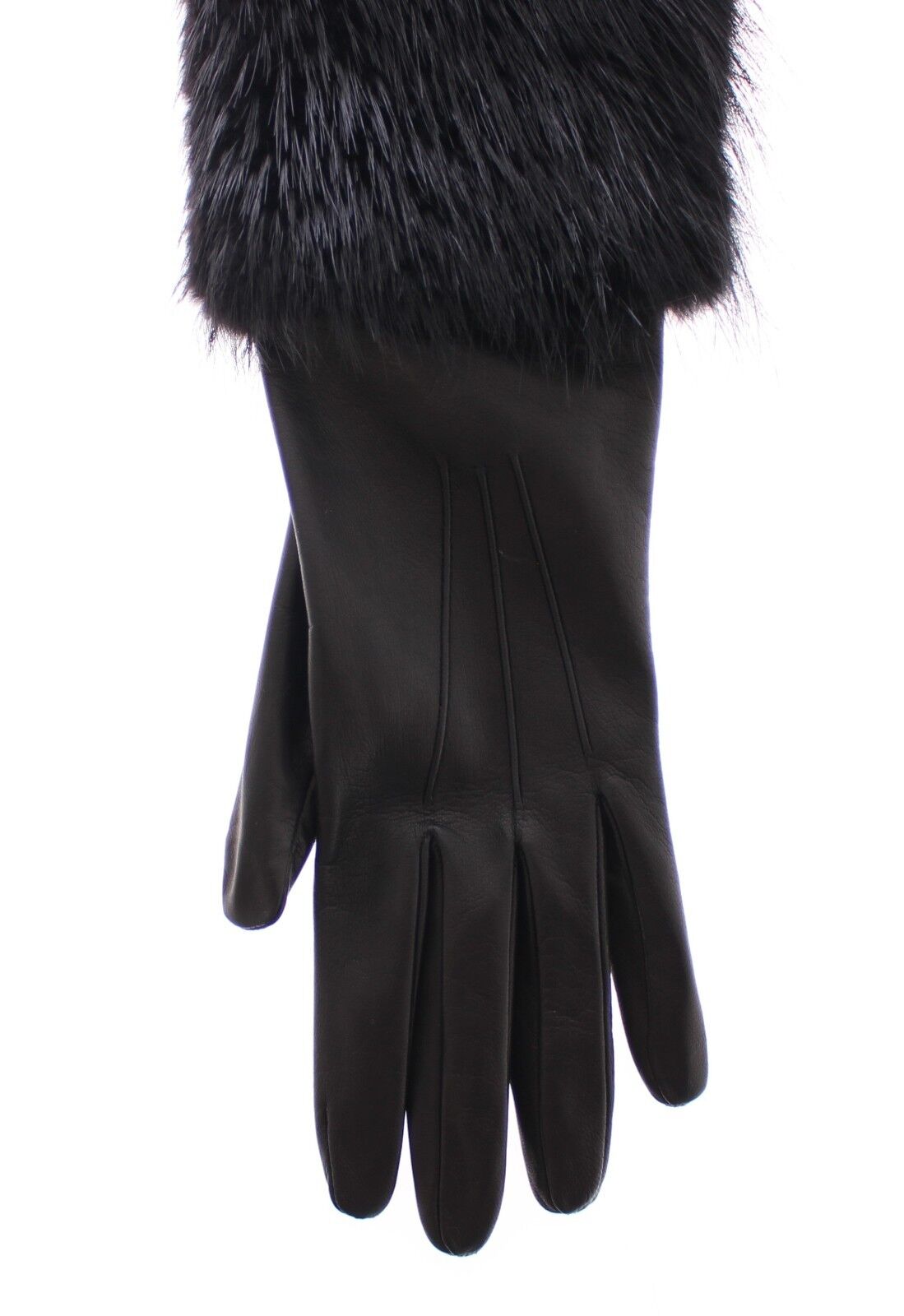 Dolce &amp; Gabbana Leather &amp; Fur Long Gloves - Black- Small