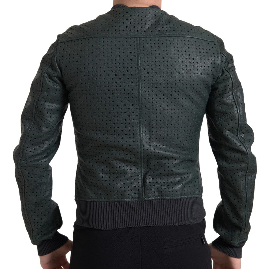 Dolce & Gabbana Perforated Leather Bomber Jacket - Musk Green
