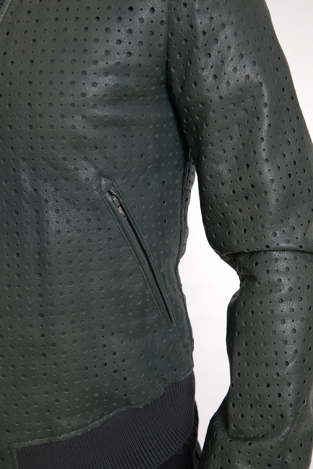 Dolce &amp; Gabbana Perforated Leather Bomber Jacket - Musk Green