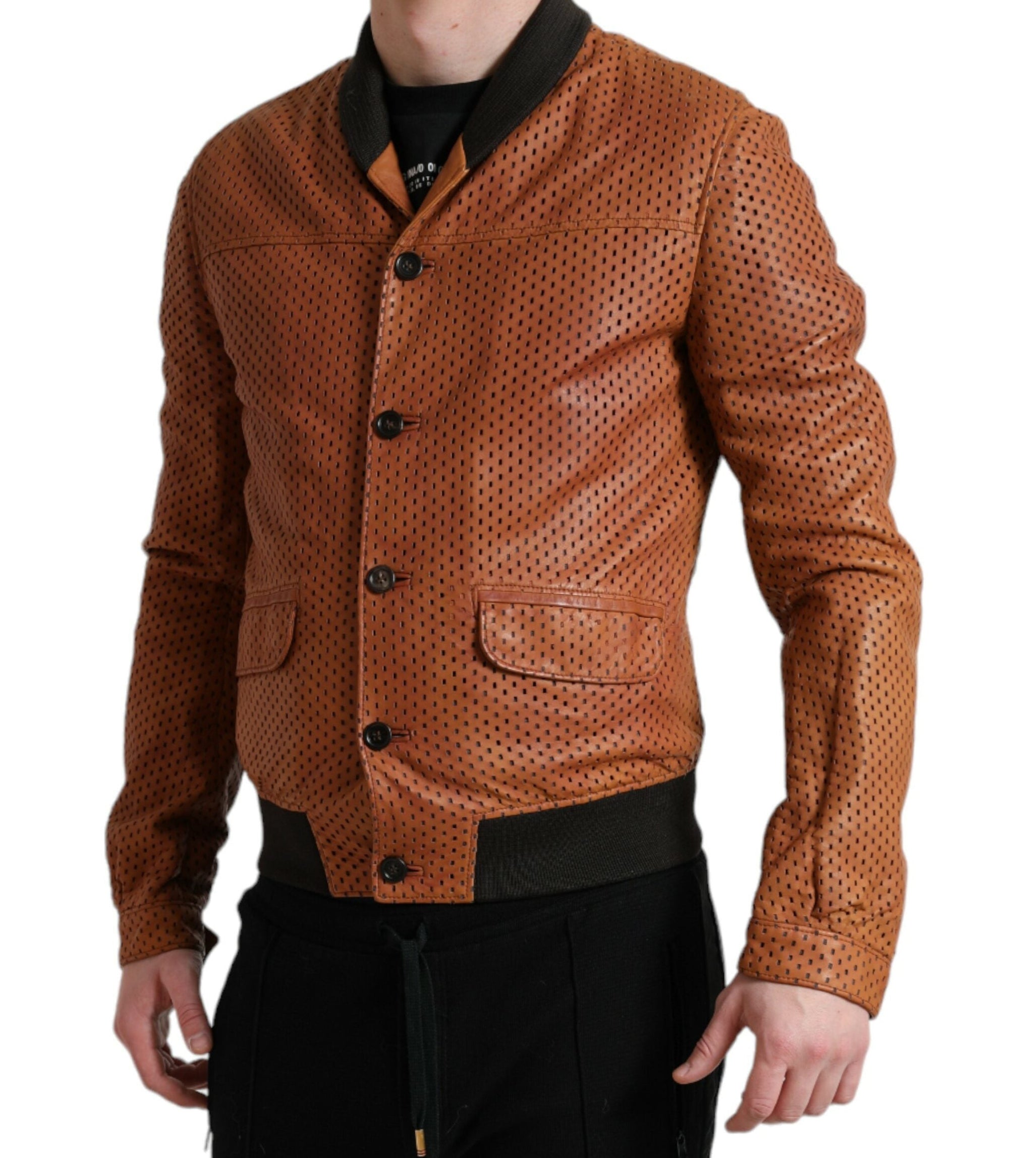 Dolce & Gabbana Perforated Leather Bomber Jacket - Cognac