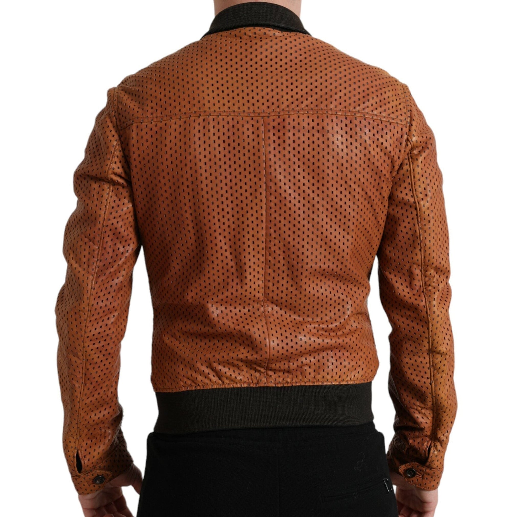 Dolce & Gabbana Perforated Leather Bomber Jacket - Cognac