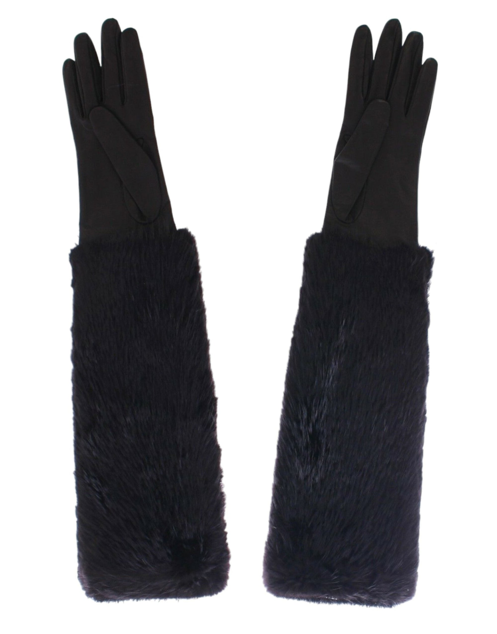 Dolce & Gabbana Leather & Fur Long Gloves - Black - Medium
