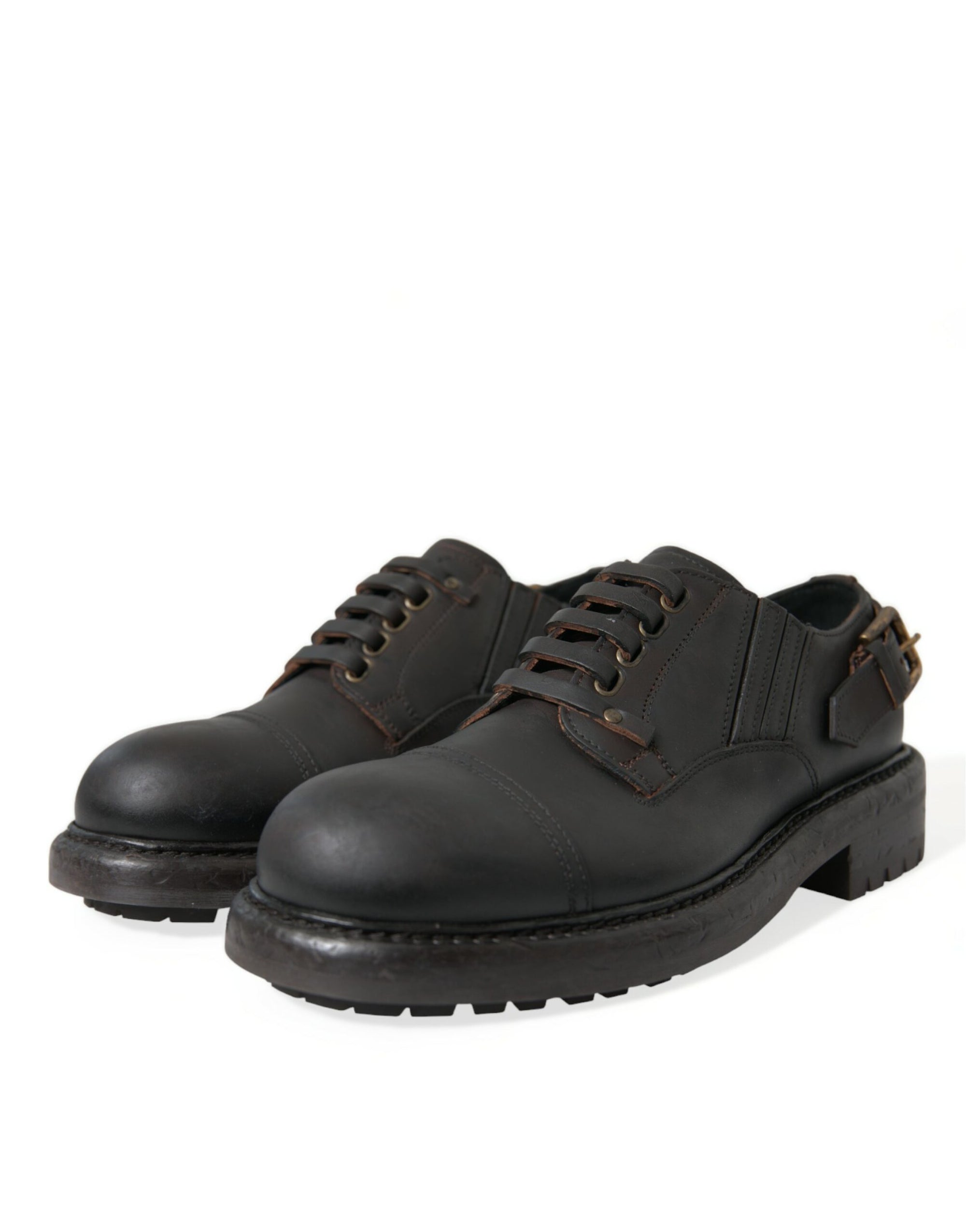 Brown Leather Lace-Up Derby Shoes