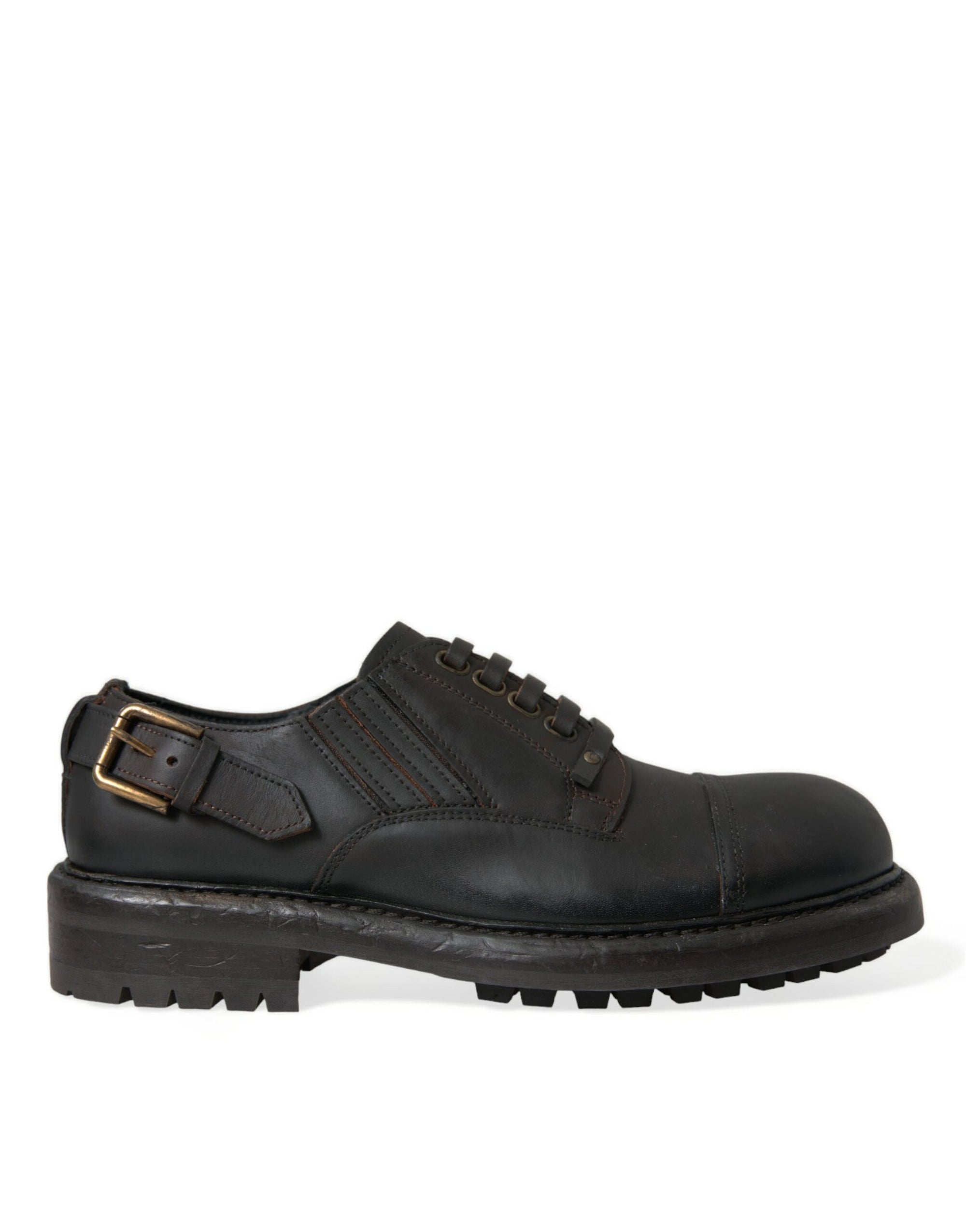 Brown Leather Lace-Up Derby Shoes