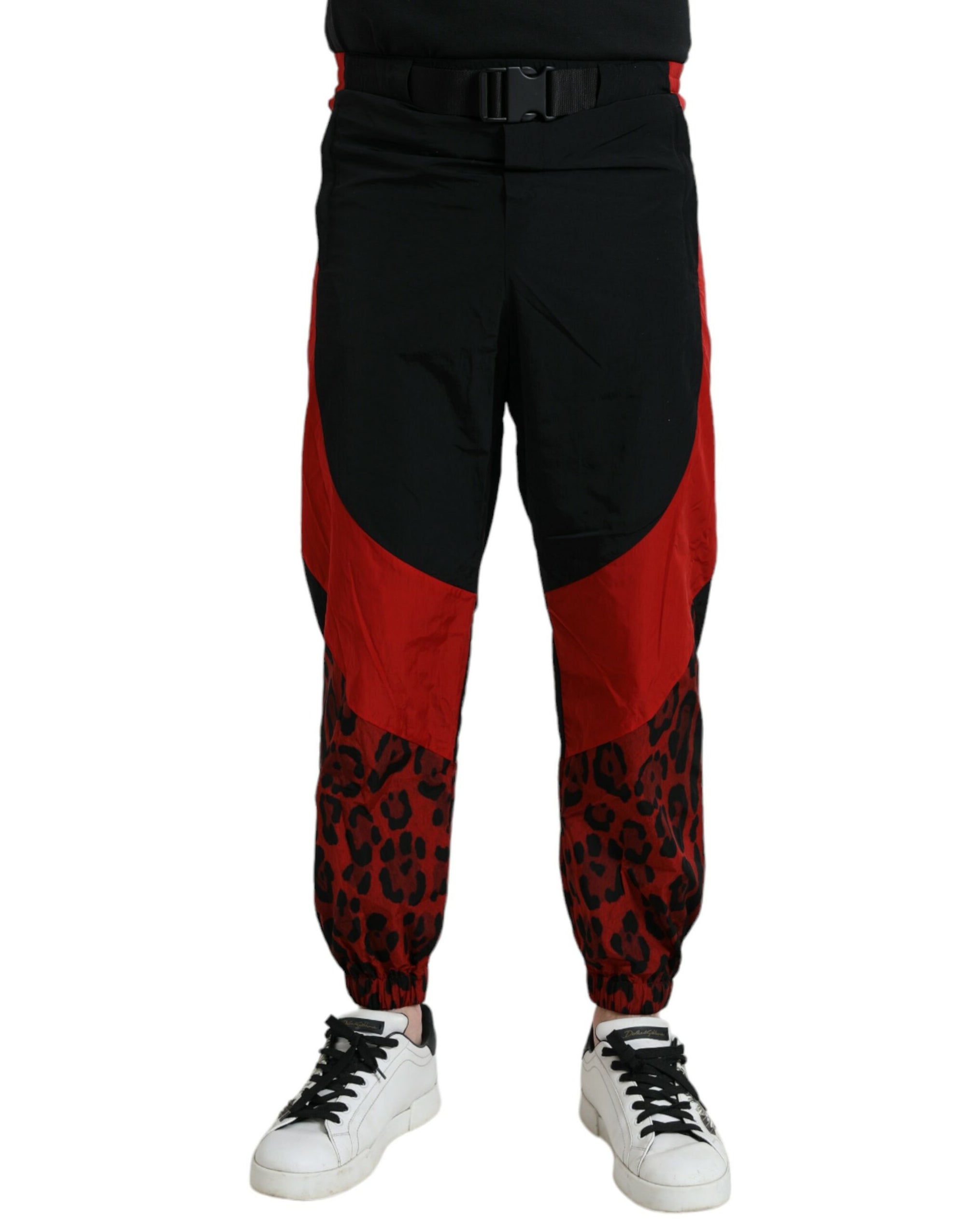 Dolce & Gabbana Black Red Leopard Jogger Pants