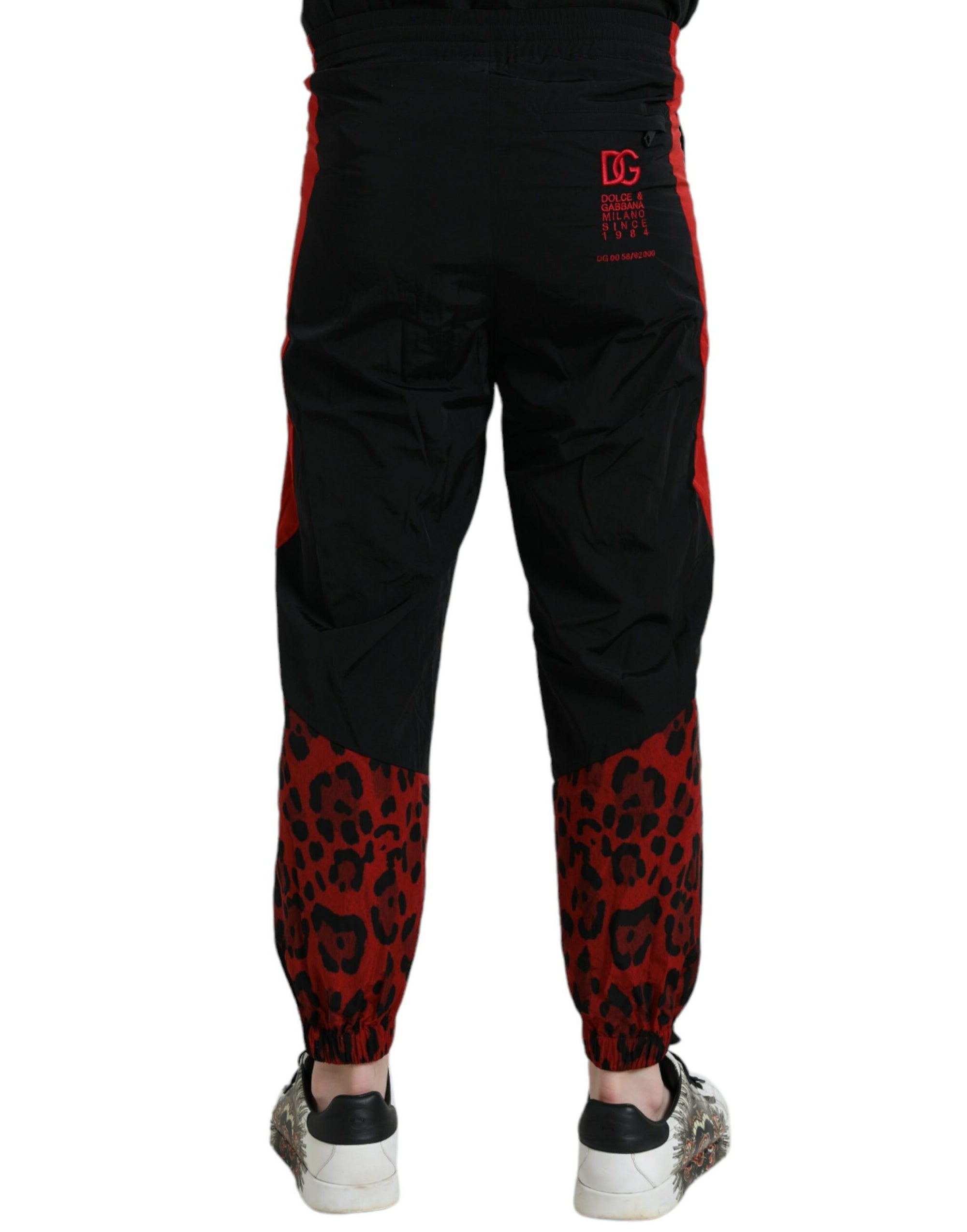 Dolce & Gabbana Black Red Leopard Jogger Pants