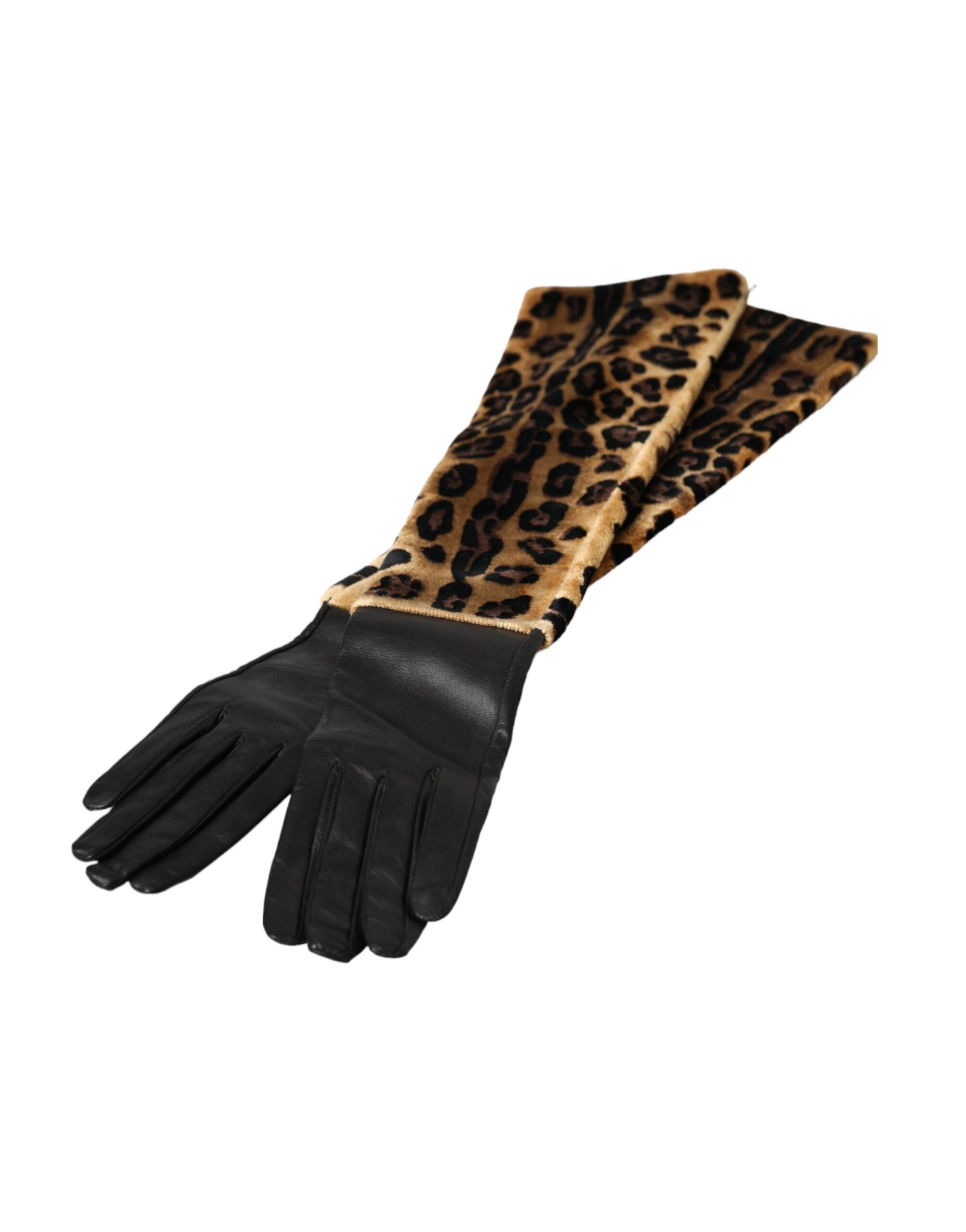 Dolce & Gabbana Leopard Print Leather Elbow Length Gloves
